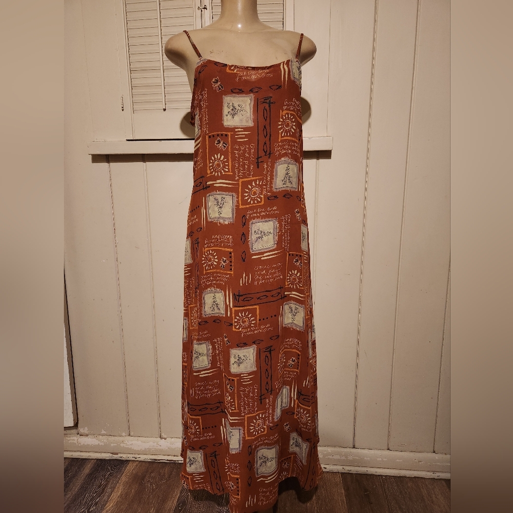 Rare Bohemian Vintage Contempo  Maxi Dress in Rust and Cream Y2k Dress 90s